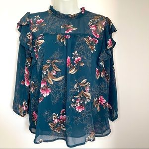 Monteau Ruffle Detail Floral Blouse